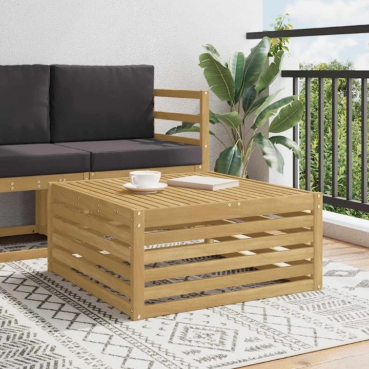 Masa de exterior/terasa din lemn masiv de acacia, design tip lamele, rezistenta la intemperii, Alb, 79 x 79 x 37 cm