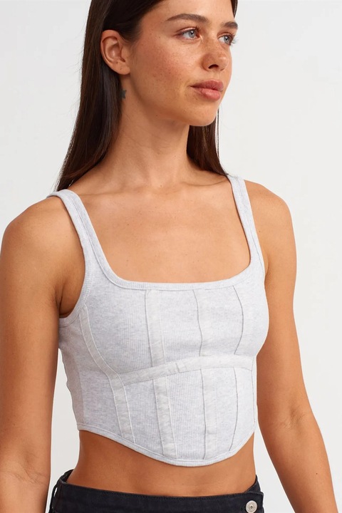 Bluze dama, Dilvin, crop top corset, gri deschis, bumbac cu elastan