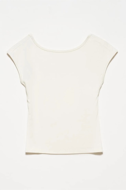 Bluza dama, Dilvin, Bluza Slim Fit, decupaje, alb prafuit, jerseu