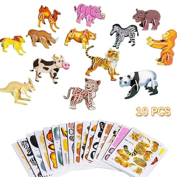 Puzzle 3D educational Cartoon 2024, jucarie creativa din carton dur, usor de asamblat, dezvolta motricitatea fina si gandirea logica, multicolor, 25 bucati