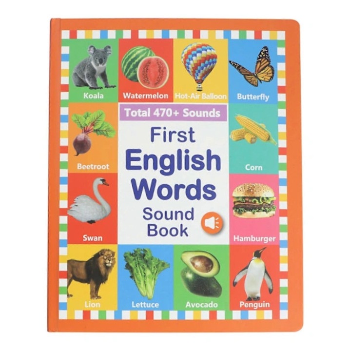Carte vorbitoare interactiva, carte educativa First English Words, 470+ sunete, pentru prescolari, hartie plastifiata si ABS, Multicolor, 1 buc