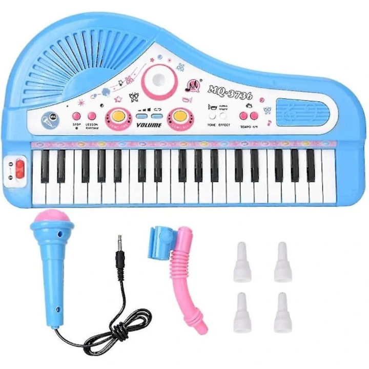 MQ-3736 elektronikus zongora gyerekeknek, 37 billentyű, mikrofonnal és többfunkciós lehetőségekkel (ritmusok, hangszínek), kék/rózsaszín, 1 db