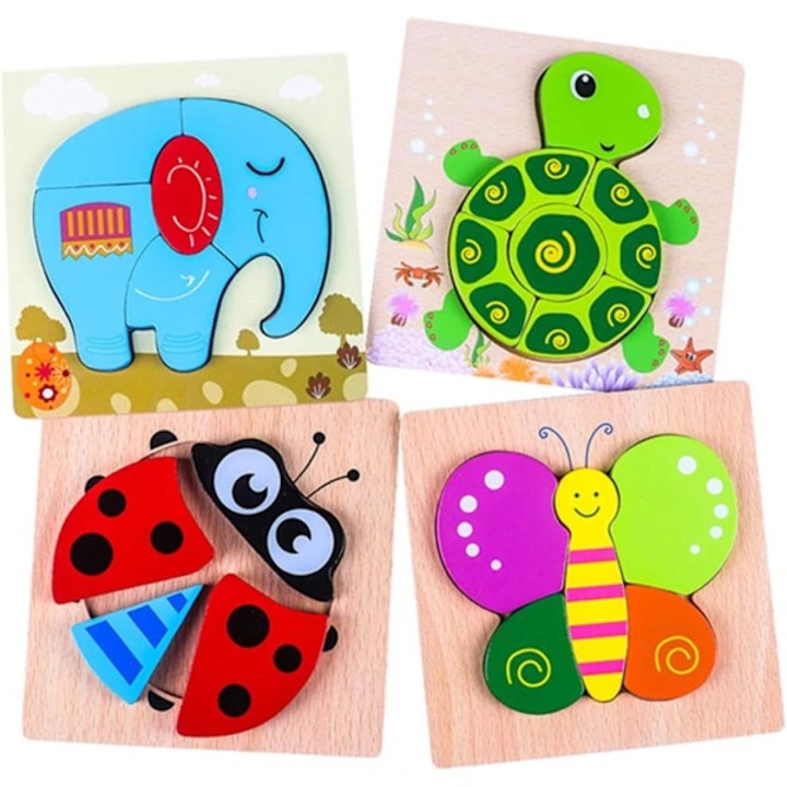 Állatos fa puzzle készlet 4 darabos, többszínű 15x15x0.5cm