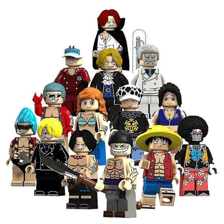 Комплект от 14 броя, фигурки One Piece, от нетоксичен ABS, съвместими със строителни блокчета, за деца 3+ години, многоцветни, 14 x 4.5 см