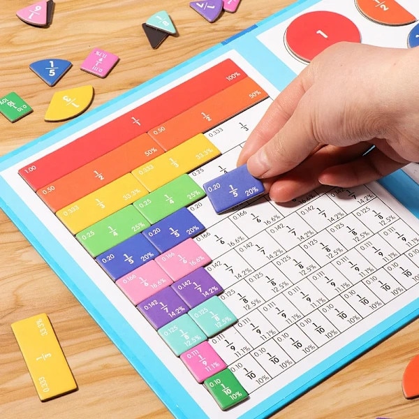 Joc educativ Montessori pentru invatarea fractiilor, magnetic, din lemn ...