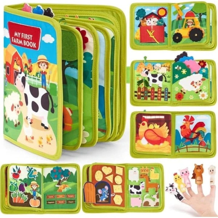 Carte de activitati Montessori My First Farm, 20 in 1 cu activitati tematice ferma, din fetru moale non-toxic cu cusaturi rezistente, Multicolor, 1 buc