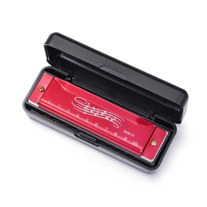 Muzicuta/harmonica 10 lyuk 20 hang, számozott hangjegyekkel kezdőknek, széles lyuktávolság, Piros, 1 db