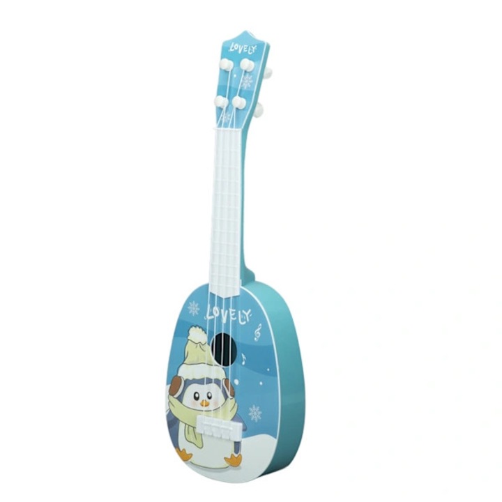 Ukulele játék, hangszer, Lovely, környezetbarát műanyagból, puha húrokkal, gyerekeknek, 36 x 11,5 cm, kék, 1 db