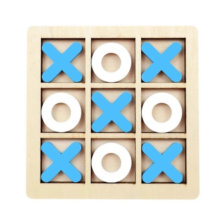 Joc de societate din lemn, set, albastru si alb, 14x14x0.7cm