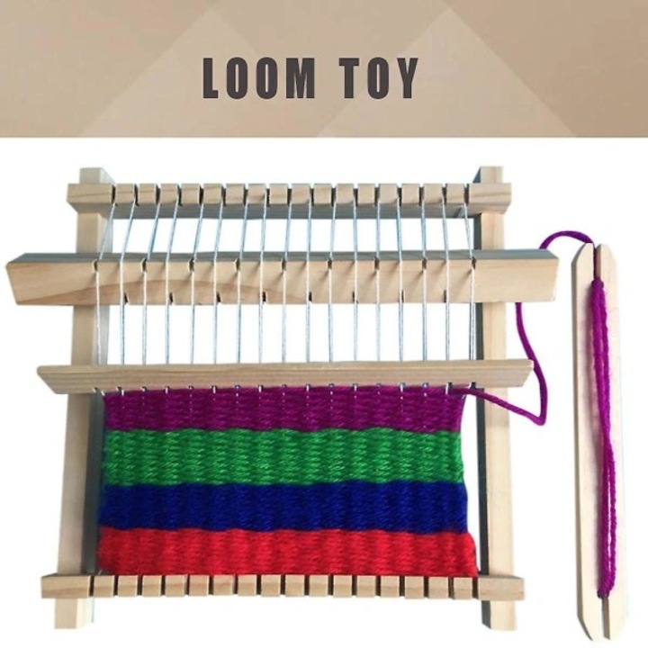Razboi de tesut din lemn, aparat de tesut manual DIY pentru copii, jucarie educationala, usor de folosit, 18.5x1.7 cm, Natural/Multicolor, 1 buc