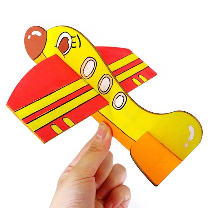 Set 5 avioane din lemn, jucarii educative DIY, 119.5x19.6cm