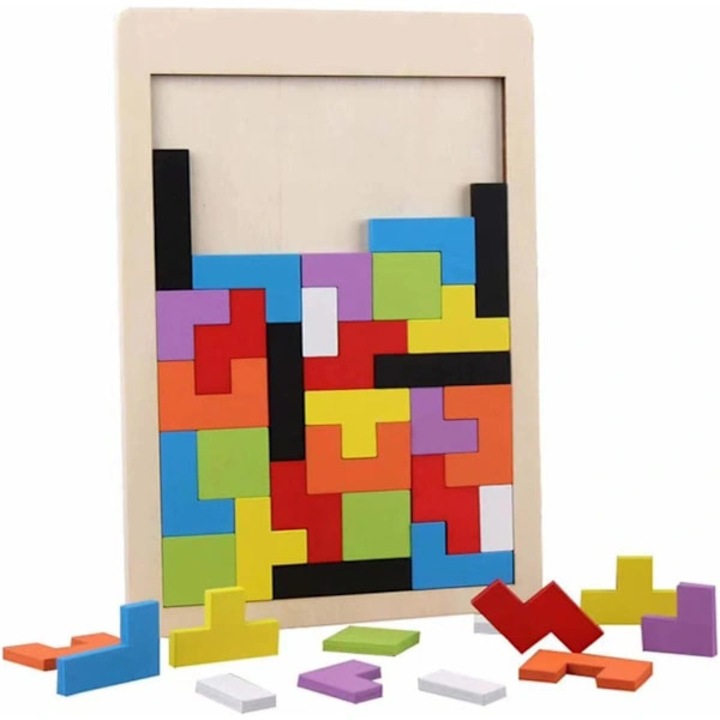 Дървен пъзел Tetris 40 части, образователен, многоцветен, 20x20см