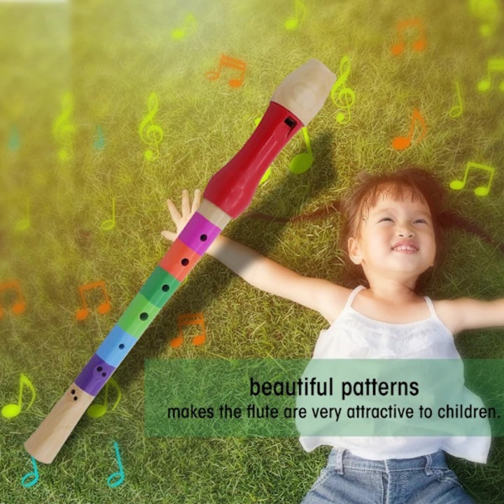Fluier jucarie din lemn, instrument muzical educativ, usor si durabil, Multicolor, 1 bucata