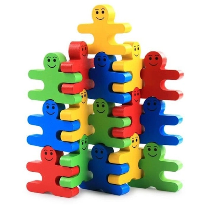 Set 16 blocuri de construit, lemn, multicolor, 5x5.5cm