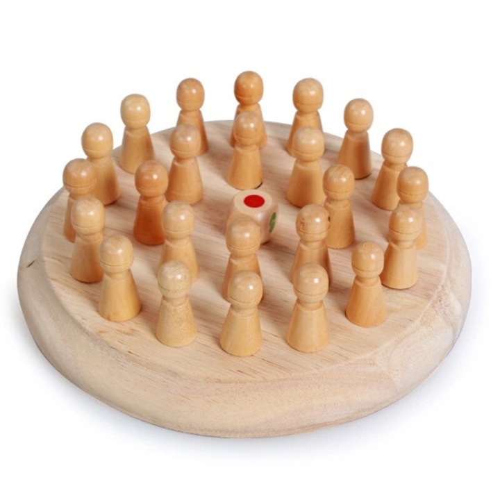 Joc educativ de memorie din lemn, cu pioni si zar colorat, pedagogic, natural, 17.5x17.5x2.3 cm, 1 buc
