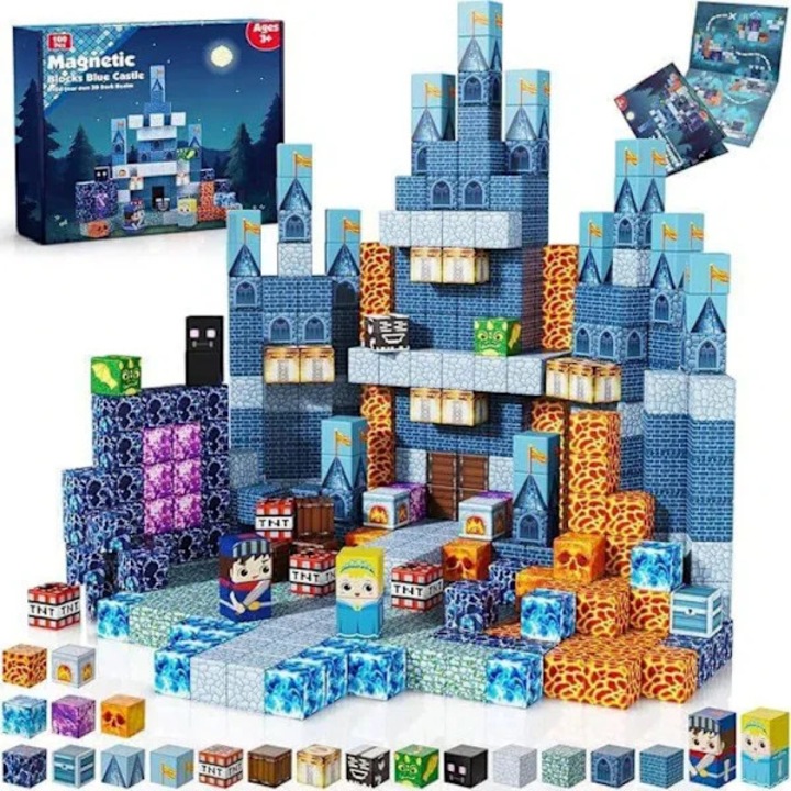 Set cuburi magnetice, blocuri magnetice, Craciun, magnet puternic, pedagogic pentru invatare timpurie, multicolor, 150 bucati