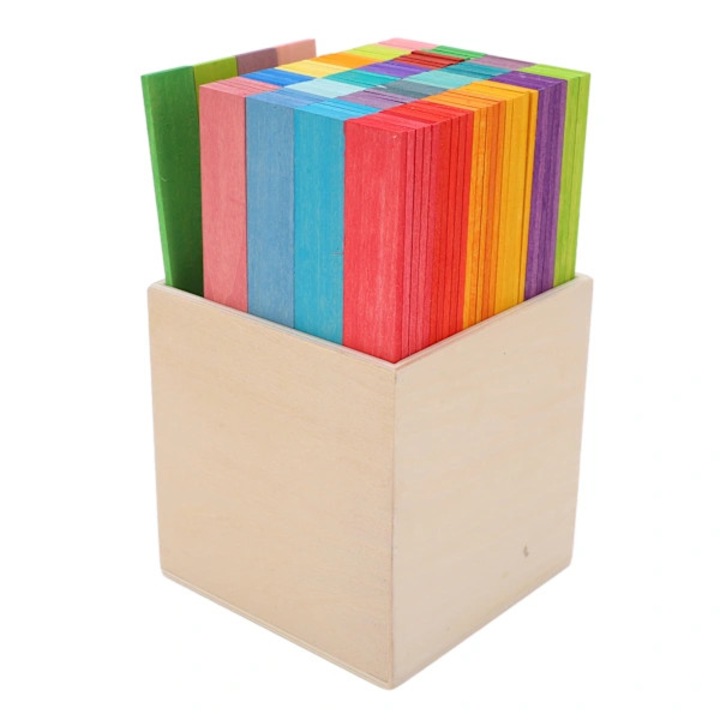 Set 120 piese, jucarie educativa pentru construit poduri, lemn de tei, culori vii, cu cutie de depozitare, multicolor