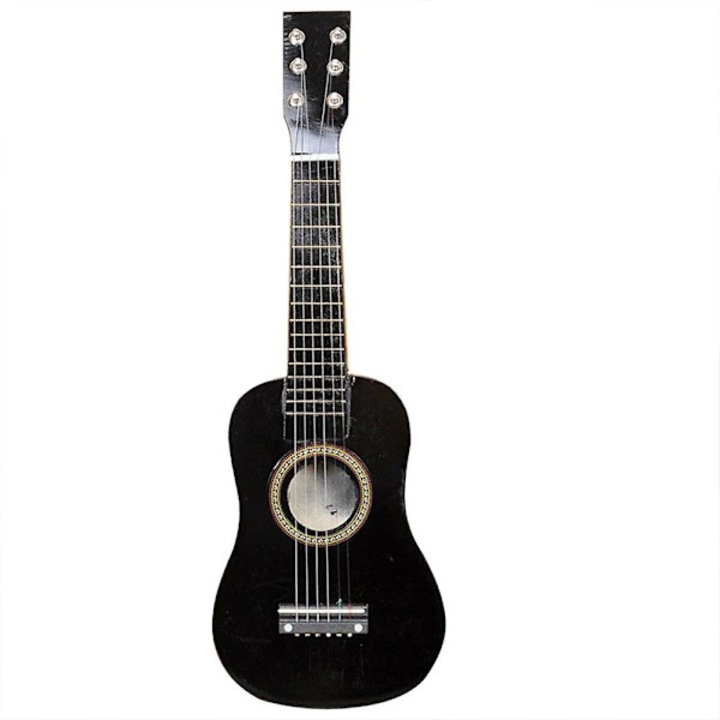 Gyermek játék gitár, hangszer, 6 húros, fából, hangolható, fekete, 21 hüvelyk