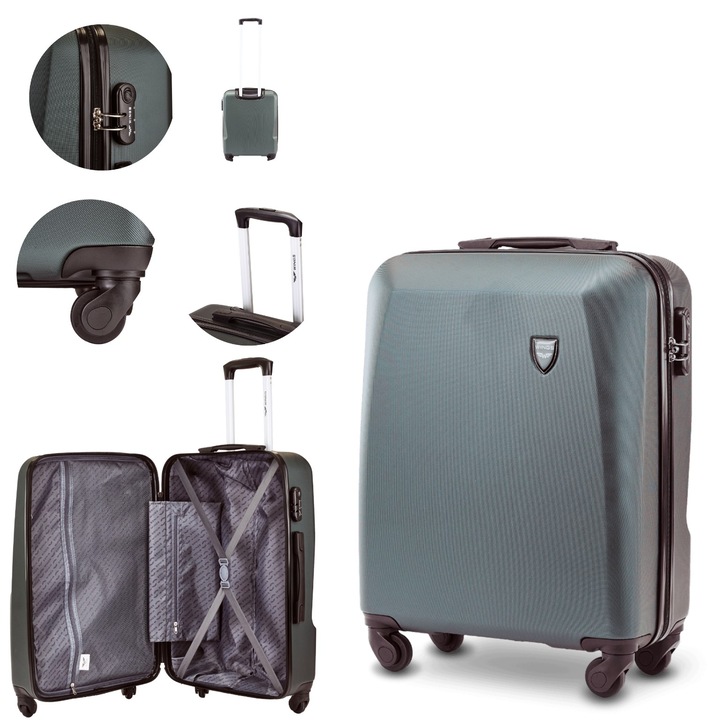 Geanta De Voiaj Tip Troler Wings Plover Abs+ 55X38X20 Cm, Bagaj De Cabina Pentru Avion, 4 Roti Duble Rotative 360°, Sistem De Inchidere Cu Cifru, Maner Telescopic, Interior Organizat Cu Curele Si Compartiment Suplimentar