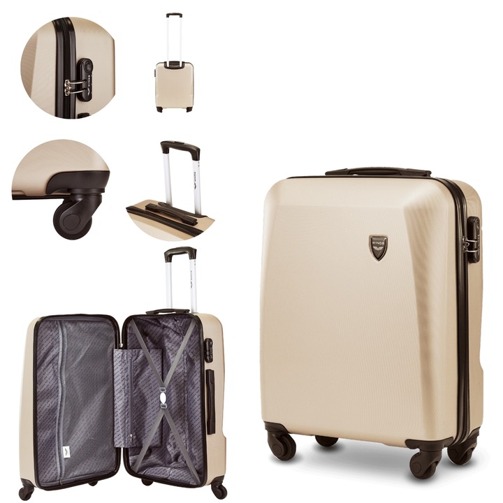 Troler Cabina Wings Plover Din Abs+ Rezistent La Impact, 55X40X20 Cm, 4 Roti Multidirectionale 360°, Incuietoare Cu Cifru, Maner Telescopic In Doua Trepte, Bagaj De Mana Ideal Pentru Calatorii, City Break Si Delegatii