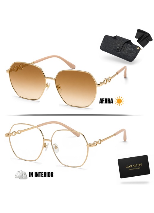 Ochelari de Soare Heliomati, Rama Golden Brown, Lentile Heliomate Auriu Degrade, Protectie UV400, Garantie, Pachet Complet