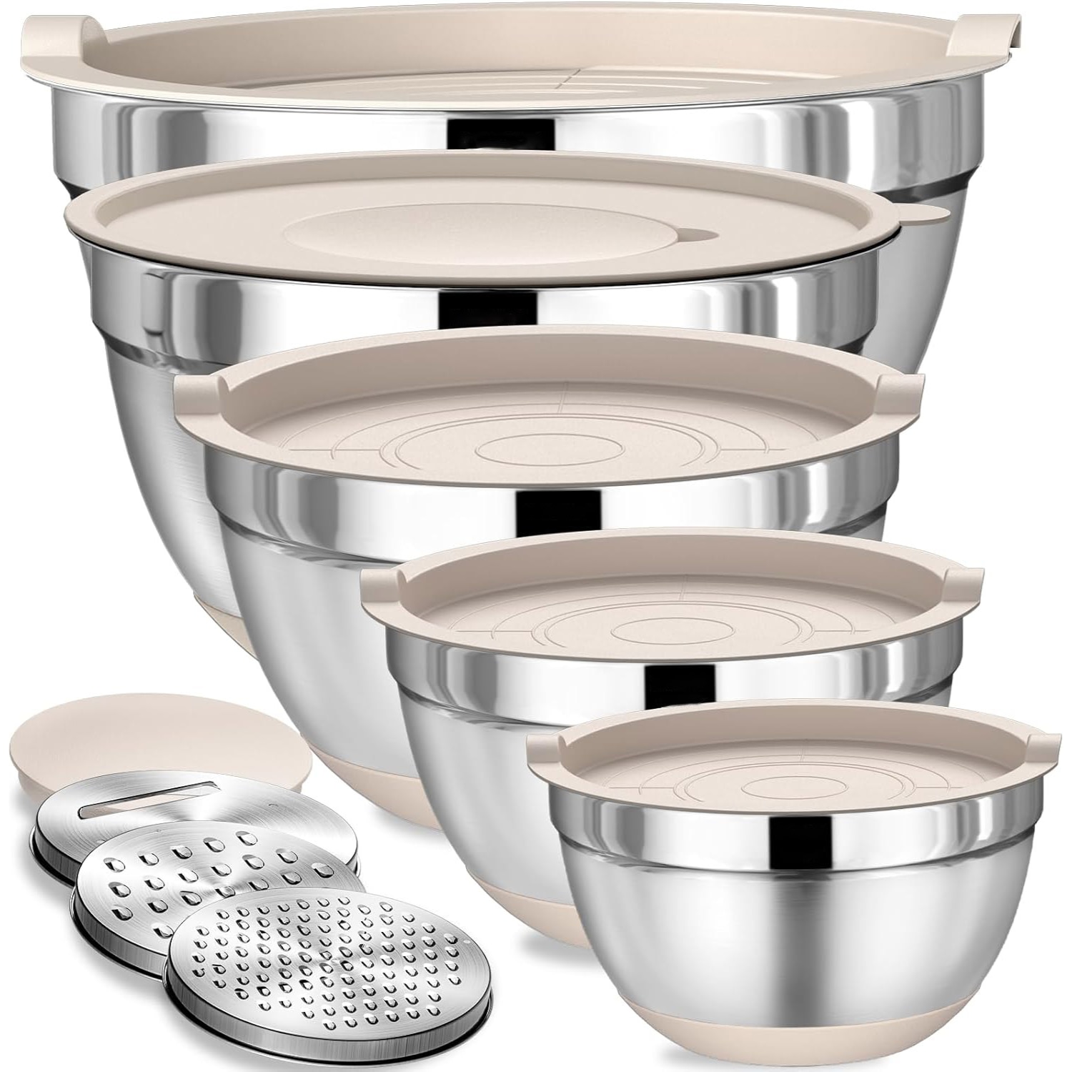 Simply Joy Set de 5 boluri de inox Argintiu Crem, 5 litri, cu capac