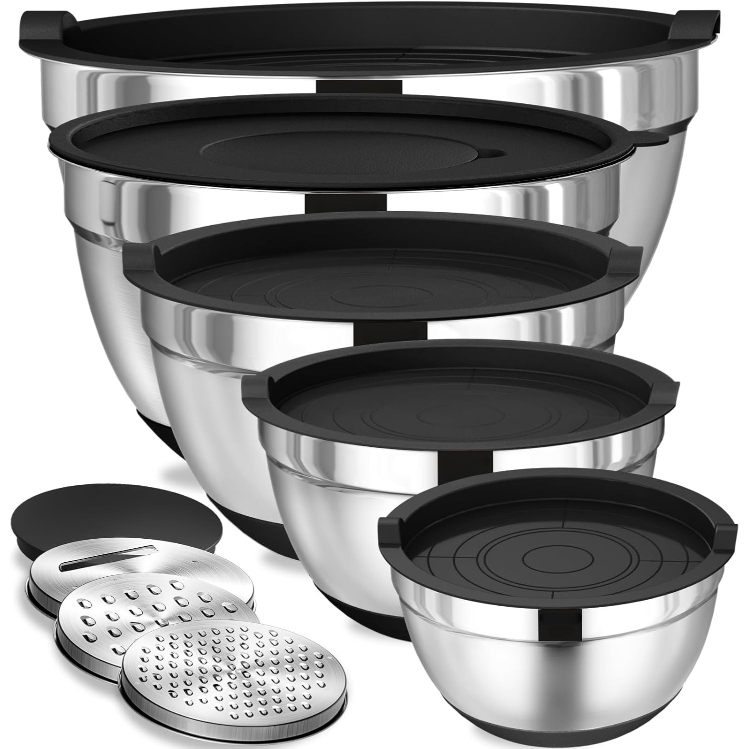 Simply Joy Set de 5 boluri de inox mese festive Negru, 5 litri, cu capac