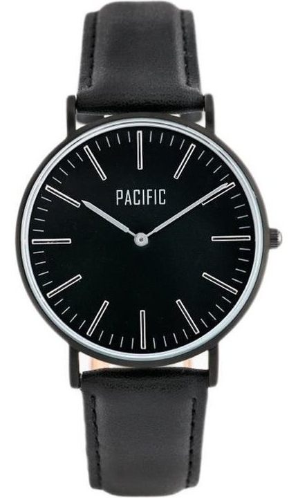 Pacific, Ceas de mana otel inoxidabil, curea din piele, mecanism Miyota, IPB anti-alergic, ZY588A (A296), Negru/Argintiu, 40 mm