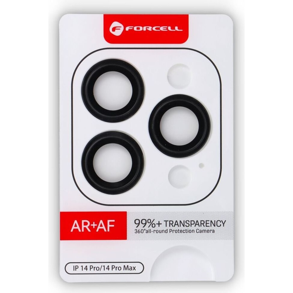Protectie lentila camera FORCELL OG Sapphire pentru iPhone 14 Pro/14 Pro Max, sticla temperata 0.22 mm cu strat safir, cadru din aluminiu compatibil cu huse, negru spatial
