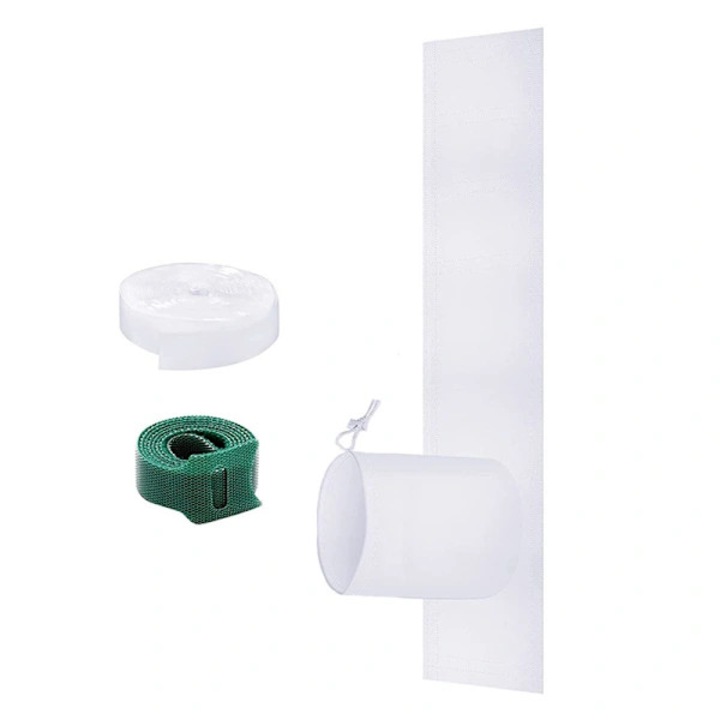 Kit etansare geam / garnitura fereastra pentru aer conditionat portabil, universal, instalare usoara, pentru furtun de evacuare pana la 5.9 inch (15 cm), din poliester cu cusaturi duble si banda adeziva, alb, 1 set (25 x 92 x 0.5 cm)