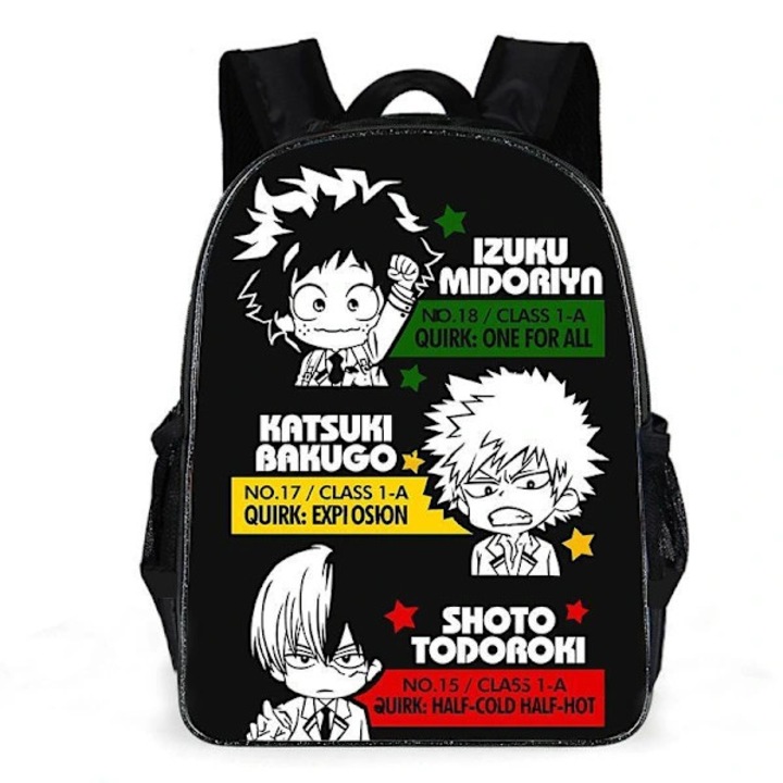 Textil iskolatáska My Hero Academia mintával, többszínű, uniszex, több zsebbel és párnázott vállpántokkal mellkasi csattal, D6, Egy méret