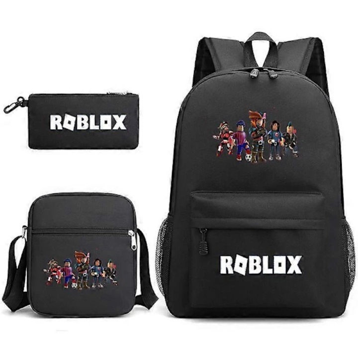 Set ghiozdan scolar Roblox 3 piese, rezistent la apa, negru, 31x45x15cm