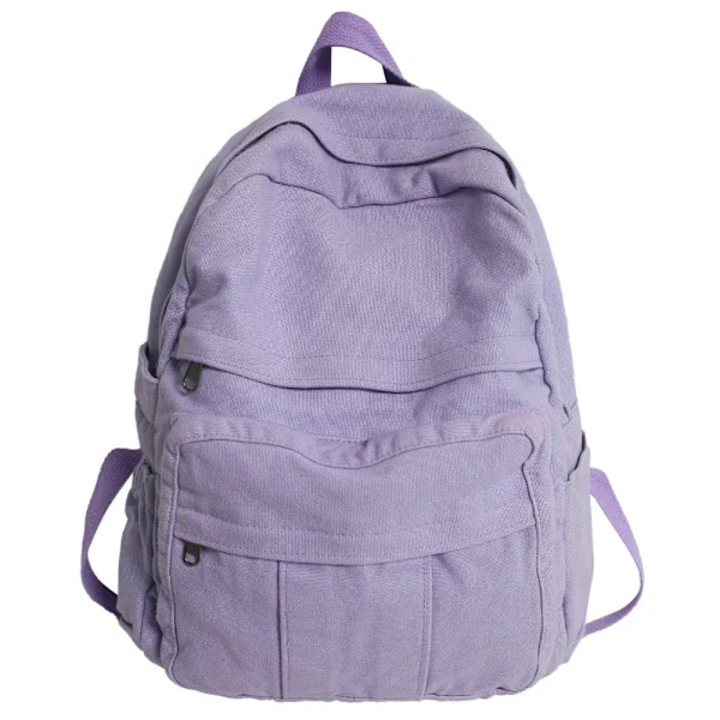 Rucsac scoala din panza cu compartiment pentru laptop si buzunare multiple, vintage kawaii, mov, unic