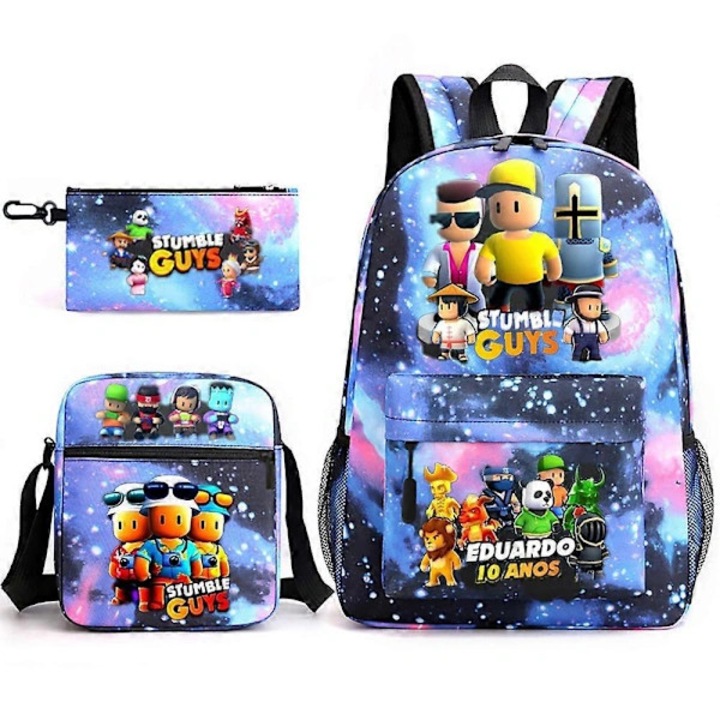 3 részes szett, textil iskolatáska Stumble Guys mintával, crossbody táska és tolltartó, Többszínű, Univerzális