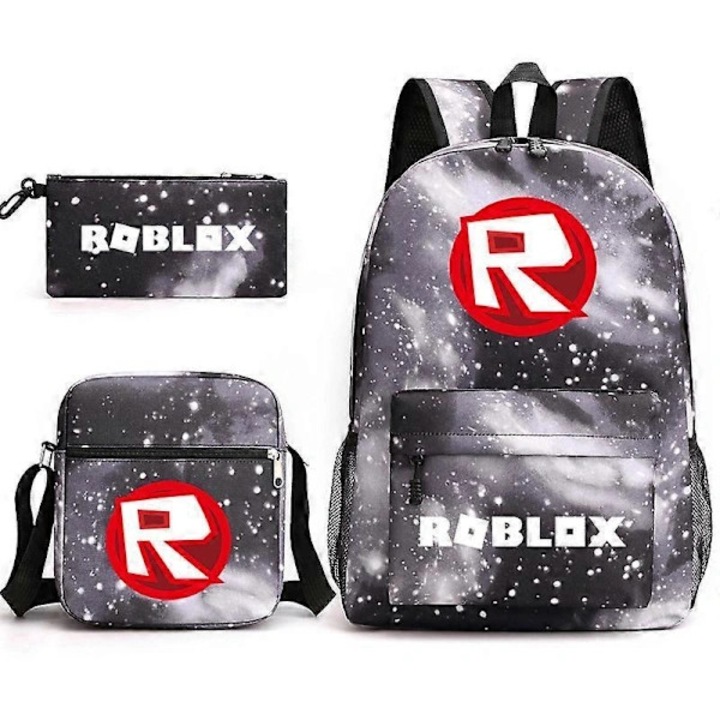 Set ghiozdan scolar Roblox, rucsac laptop 13-15 inch, geanta umar, penar, negru, 3 piese
