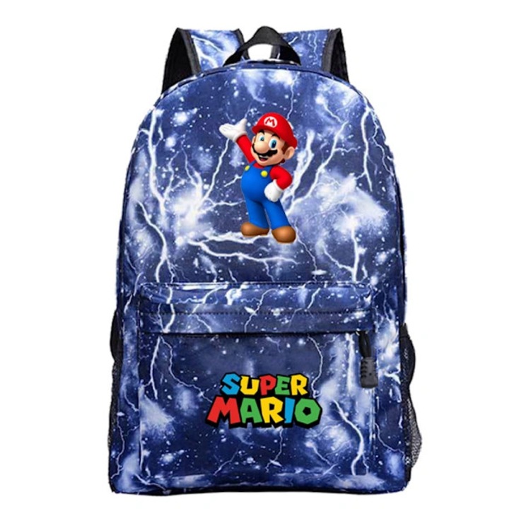 Super Mario, oxford iskolatáska Super Mario mintával és villám motívummal, állítható pántok, kék, 30x12x42 cm