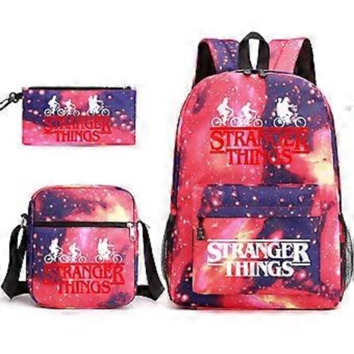 Stranger Things 3 részes iskolatáska, hátizsák, tolltartó szett, piros, 31x13x44cm