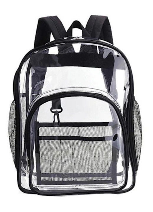 Rucsac transparent PVC, capacitate mare, negru, 36x28x12cm