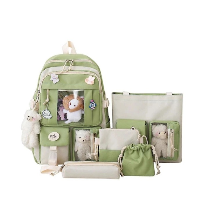 Set ghiozdan si genti canvas, 5 piese, multicolor, 43x30x13cm