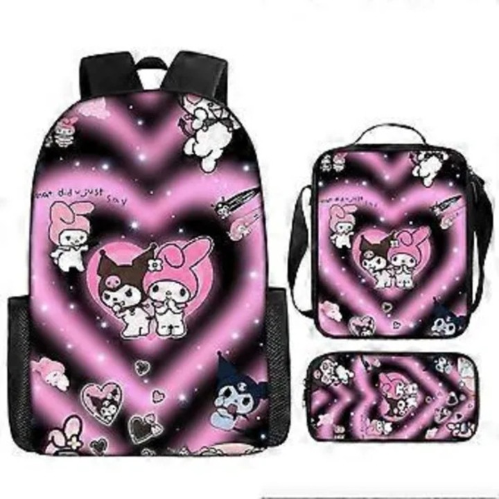 Ghiozdan scolar set Kuromi, capacitate mare, usor, negru, 43cm