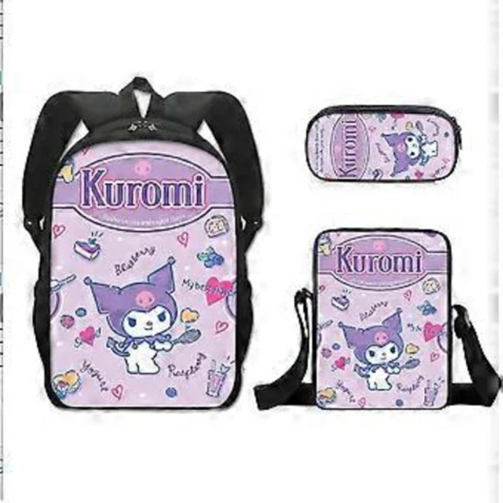 Ghiozdan set Kuromi pentru scoala, capacitate mare, usor, negru, 38cm