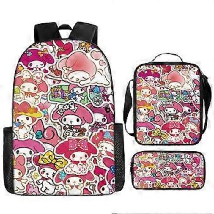 Ghiozdan set Kuromi pentru scoala, capacitate mare, usor, negru, 16"