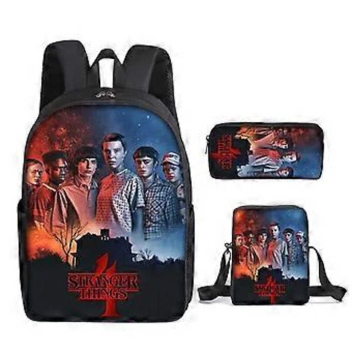 Stranger Things 4. évad mintás 3 részes hátizsák/iskolatáska szett poliészterből és vászonból, nagy kapacitású, vízálló, légáteresztő, többszínű