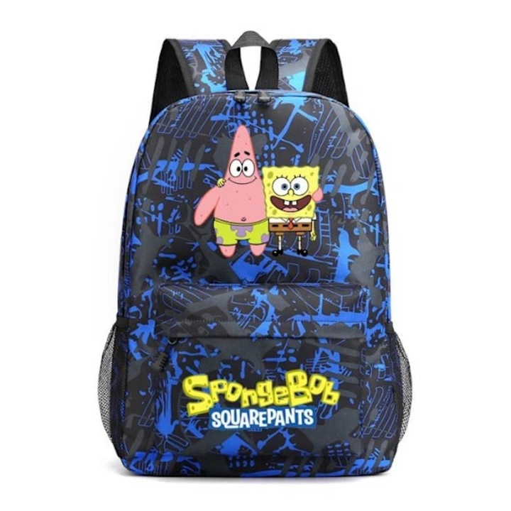 Vízálló textil iskolatáska/hátizsák, SpongyaBob mintával, állítható pántokkal, ergonomikus, A stílus, kék/fekete
