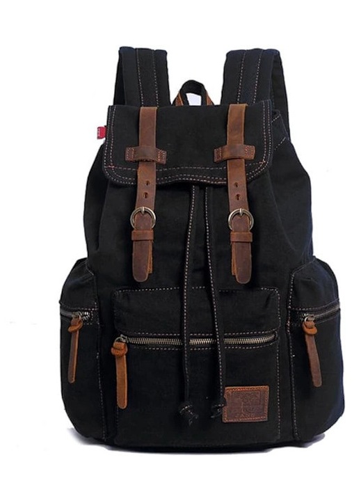 Rucsac vintage unisex, panza rezistenta, capacitate mare, negru