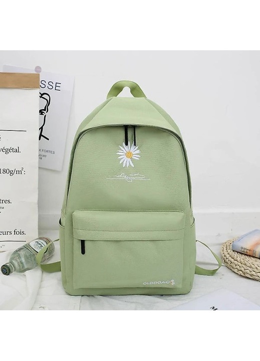 Vászon hátizsák, margaréta mintával, uniszex, ütés- és lopásgátló, légpárnás pántok, zöld, 44 cm, 20-35L