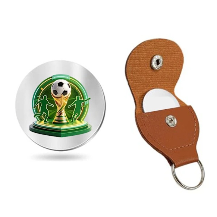 FIFA World Cup 10082 emlékérme műbőr tok kulcstartó, barna, patentos záródással és fémgyűrűvel