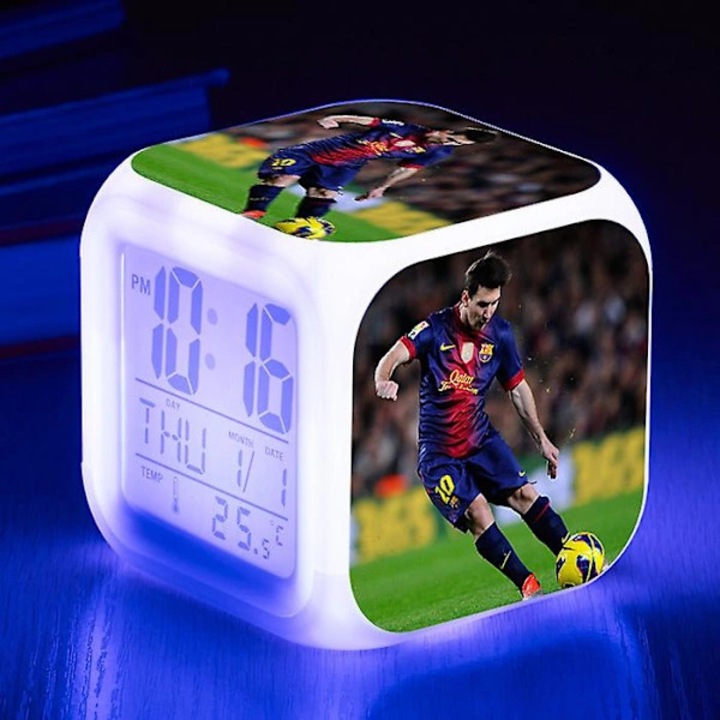 Будилник / LED дигитална аларма Leo Messi, сменяща цвета си, с дисплей за час, дата и температура, Бял, 1 бр