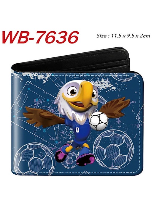 Portofel portmoneu din piele ecologica cu imprimeu mascota cupa mondiala 2026, WB-7636, multicolor, 11.5x9.5x2 cm