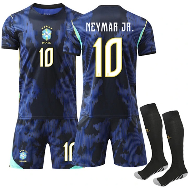 Gyermek futball mez, nadrág és zokni szett, poliészterből, Neymar Jr. 10-es számmal, Brazília 2026-os Világkupa, Sötétkék